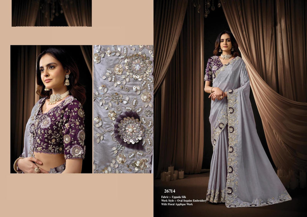 Designer Silk Saree, Embroidery Sequin Work, Jacquard Party Wear, Festive Wedding Blouse