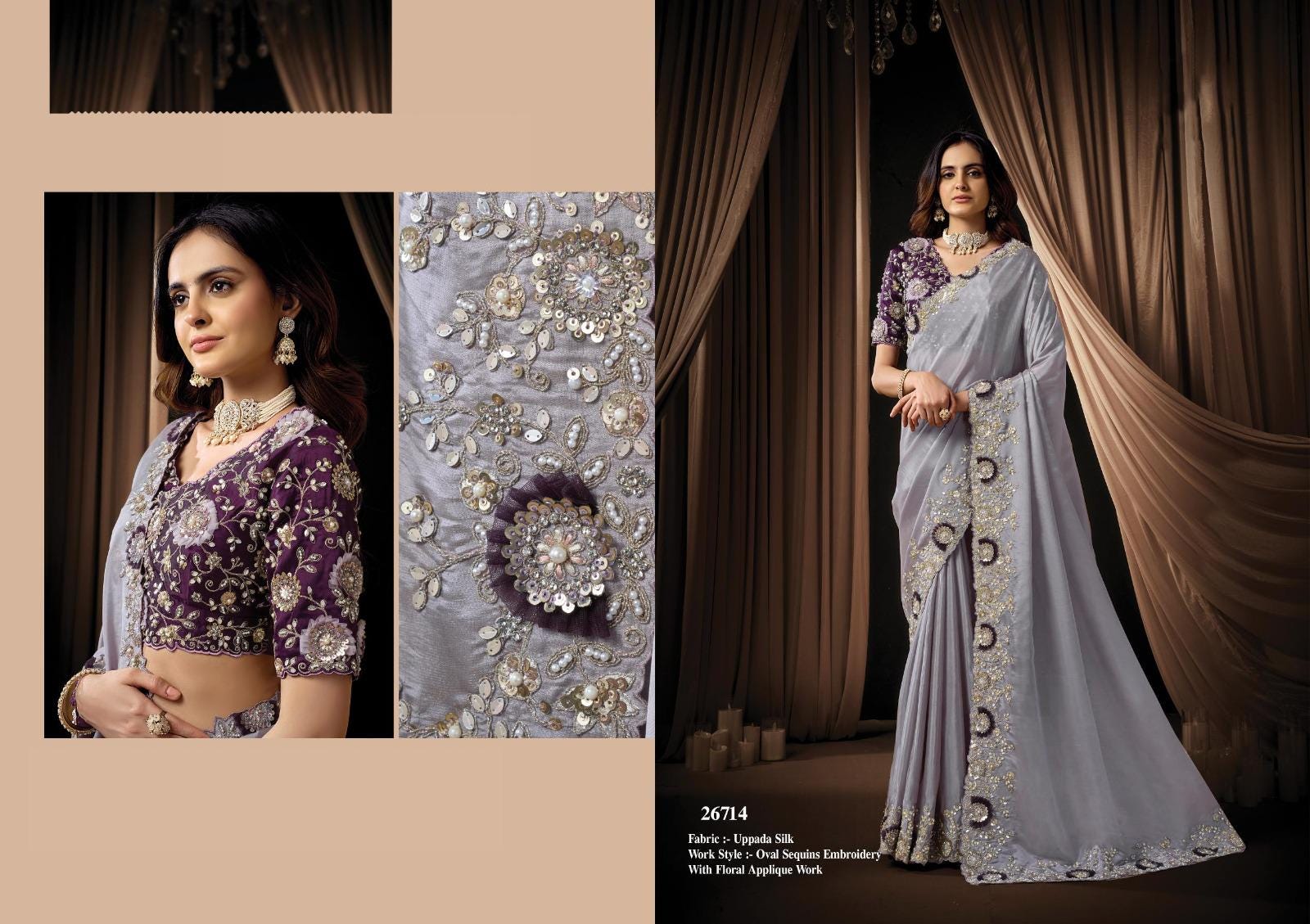 Designer Silk Saree, Embroidery Sequin Work, Jacquard Party Wear, Festive Wedding Blouse