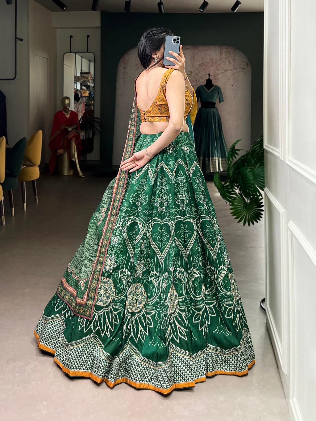 Vaishali Silk Lehenga Choli Set | Printed Beads, Gotta Patti Lace, Festive Wear