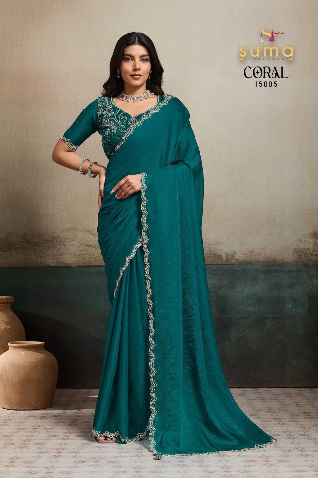Fendy Chiffon Blooming Saree with Jacquard Work, Designer Blouse, Festive Wear