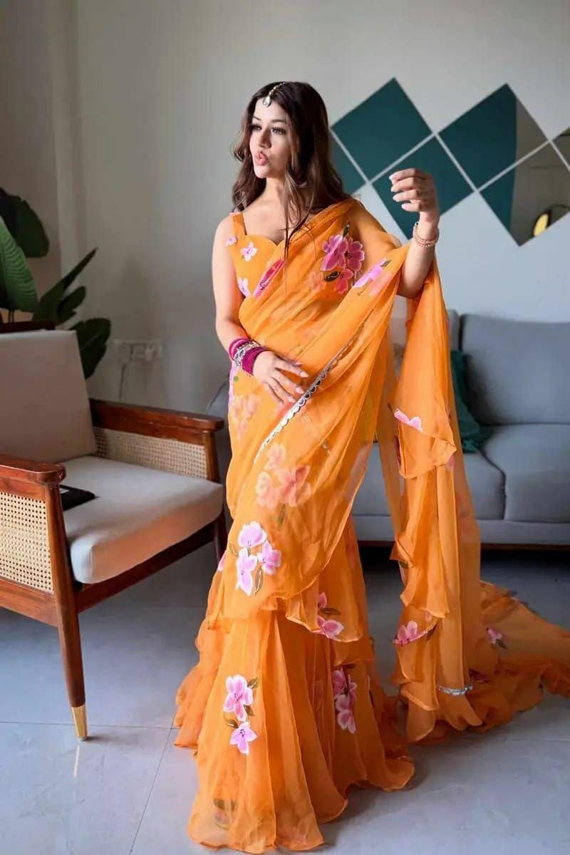 Printed Georgette Lehenga Set | Ruffle Dupatta, Mirror Lace Border, Party Wear (XXL)