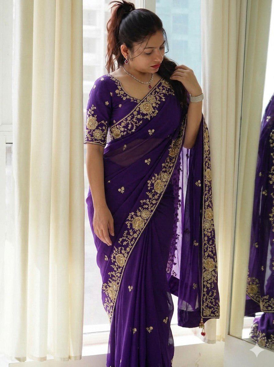 Rangoli Silk Saree | Cutwork Border, Heavy Embroidery, Wedding Party Wear