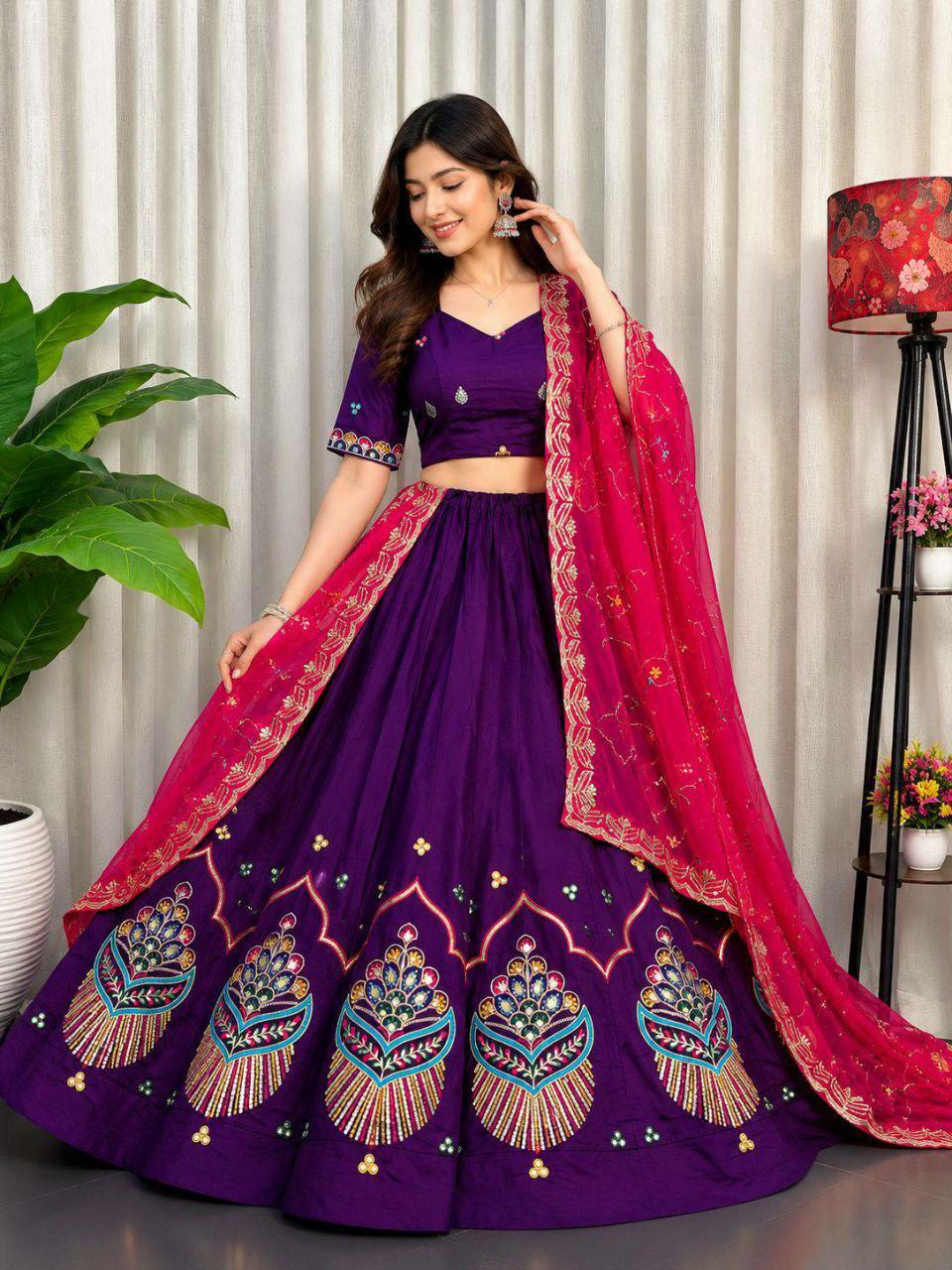 Roman Silk Lehenga Choli Set | Embroidered Wedding Outfit with Georgette Dupatta