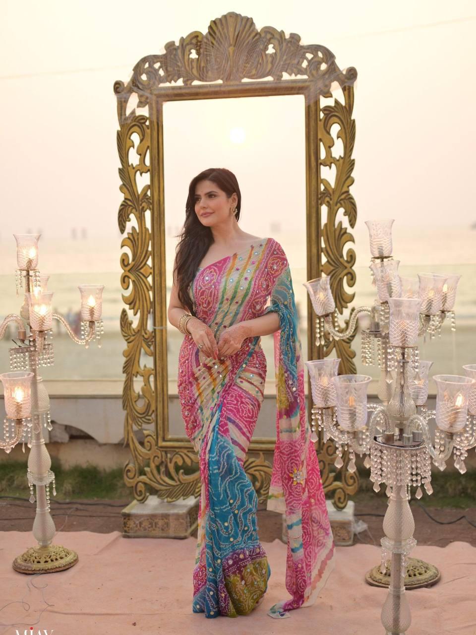 Soft Tabby Floral Sparrow Print Lehenga Choli | Handwork Cutdana Indian Wedding Festive Wear