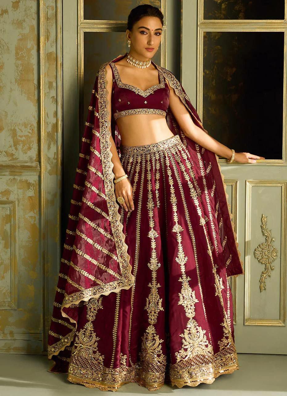 Kasturi Silk Lehenga Choli Set | Zari Dori Sequin Embroidered Festive Wear