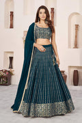 Bottle Green Georgette Lehenga Choli Set | Zari Sequins Embroidery, Festive Wear