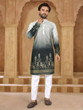 Men's Rayon Kurta Pyjama Set, Embroidered Print, Festive Party Wear