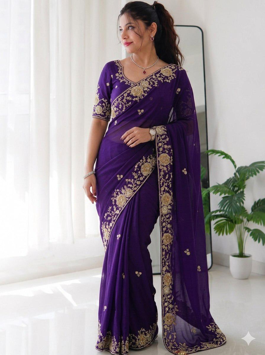 Rangoli Silk Saree | Cutwork Border, Heavy Embroidery, Wedding Party Wear