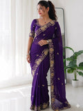 Rangoli Silk Saree | Cutwork Border, Heavy Embroidery, Wedding Party Wear