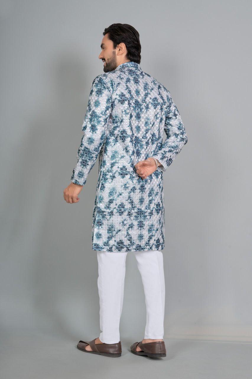 Men's Digital Print Rayon Kurta Pajama Set | Traditional Indian Ethnic Wear, Festive, Wedding, Casual