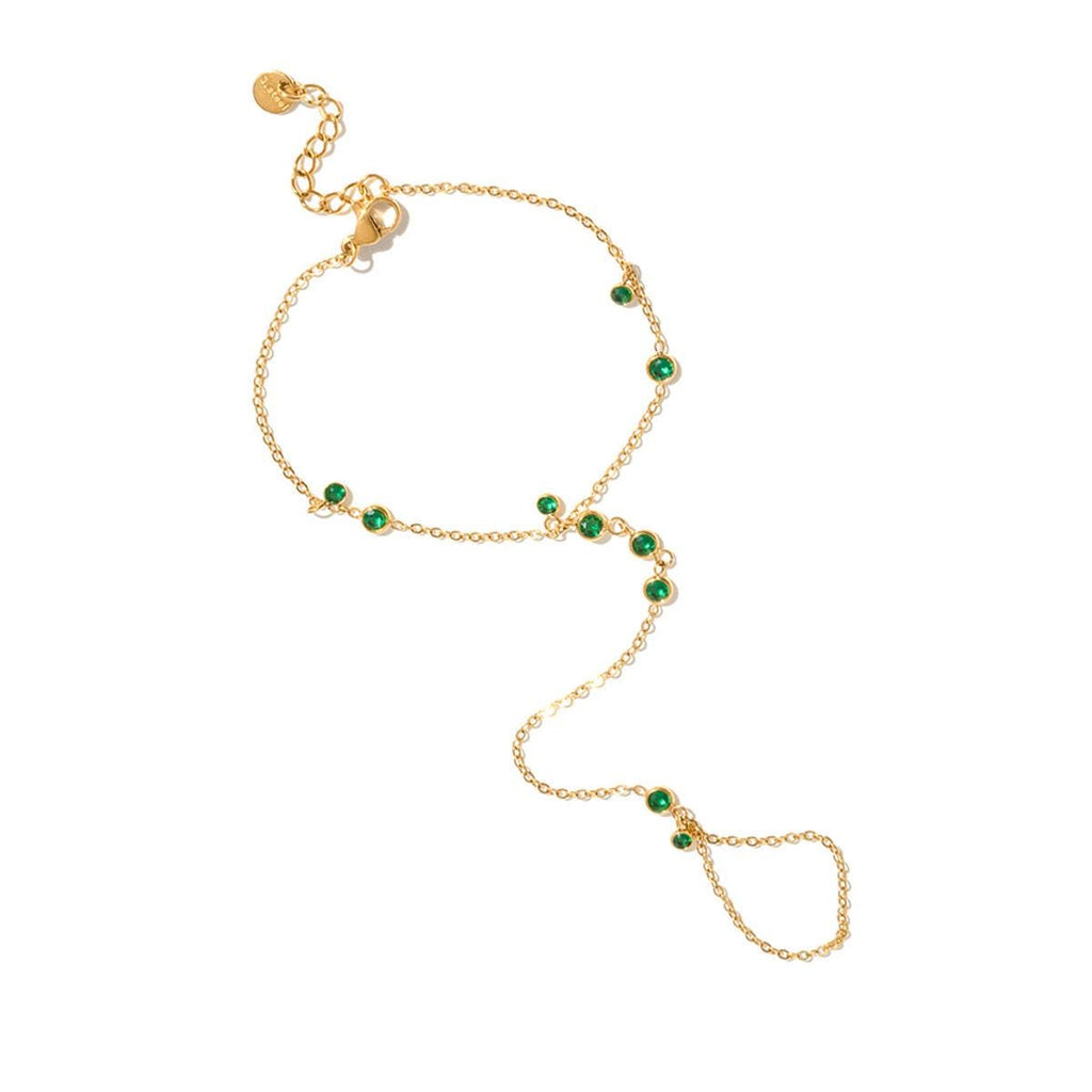 Gold Hand Chain Bracelet Ring for Women, Green Crystal Slave Bracelet, Finger Bracelet Ring Chain, Boho Hand Jewelry Gift for Her