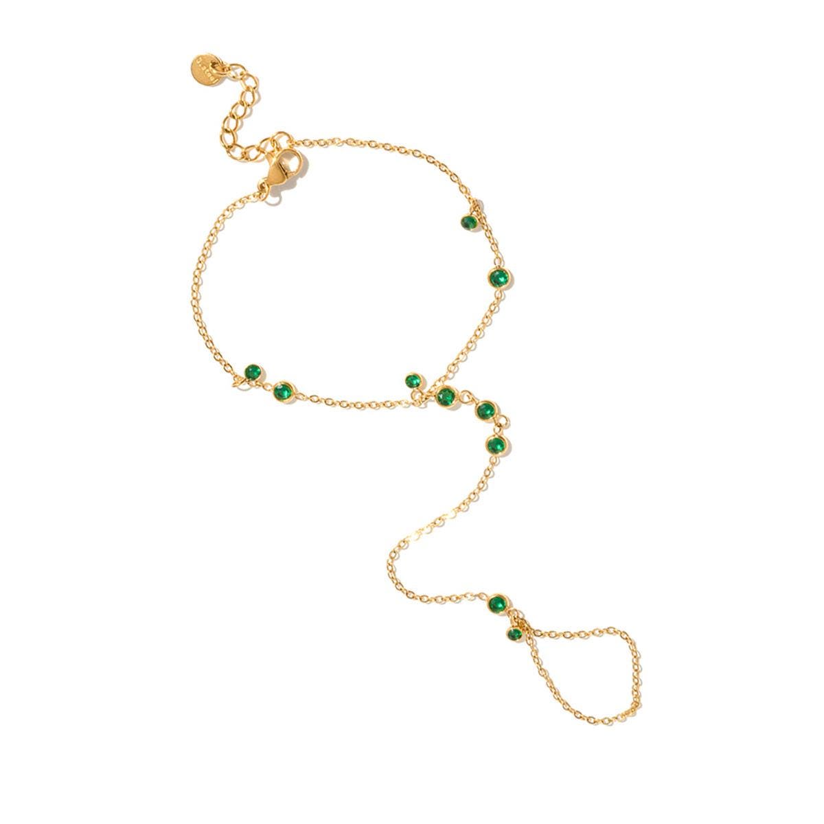 Gold Hand Chain Bracelet Ring for Women, Green Crystal Slave Bracelet, Finger Bracelet Ring Chain, Boho Hand Jewelry Gift for Her