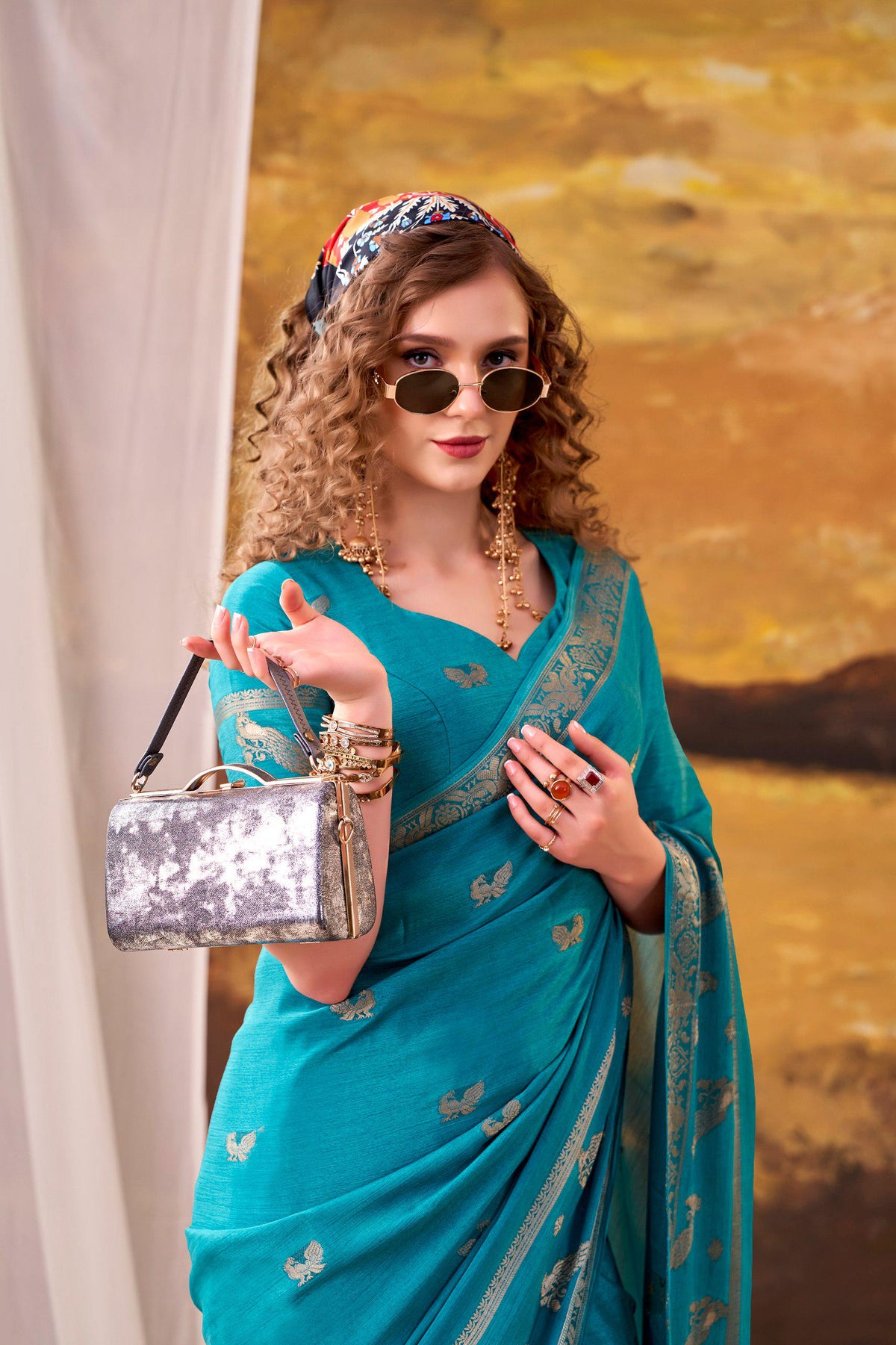 Crepe Weaving Saree with Unstitched Blouse, Lightweight Indian Festive Wear