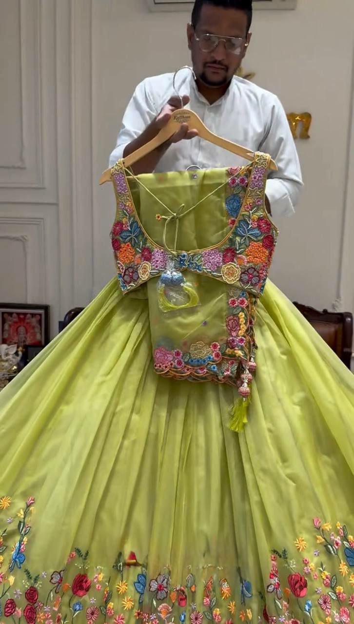 Tabby Organza Silk Lehenga Choli Set, Sequin Embroidery, Wedding Party Wear Outfit