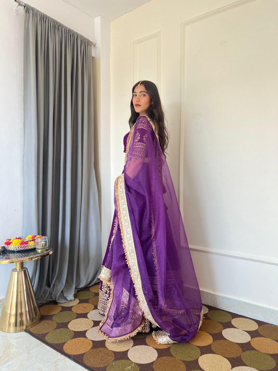 Faux Georgette Lehenga Choli | Zari Sequin Embroidery, 3.2 Meter Flair, Semi-Stitched Bridal Set