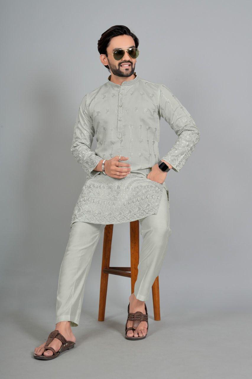 Men's Cotton Silk Kurta Pajama Set | Traditional Indian Ethnic Wear, Festive Occasions