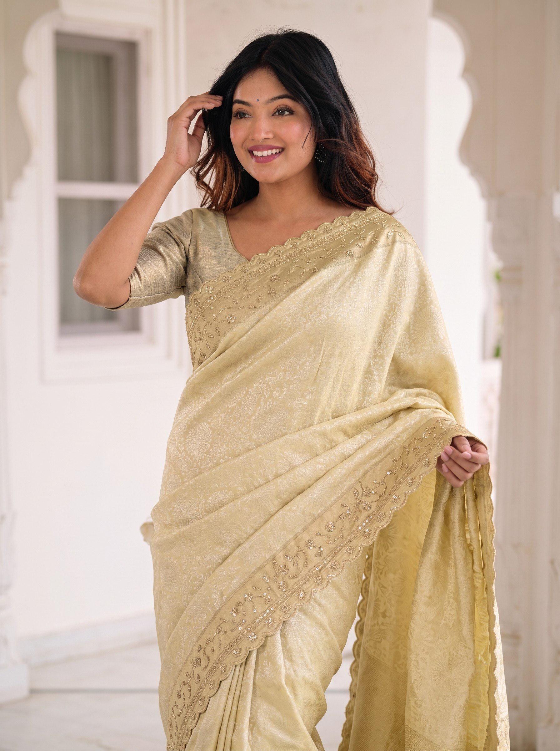 Pure Kanjivaram Silk Saree | Gold Zari Border, Embroidered Wedding Saree, Unstitched Blouse