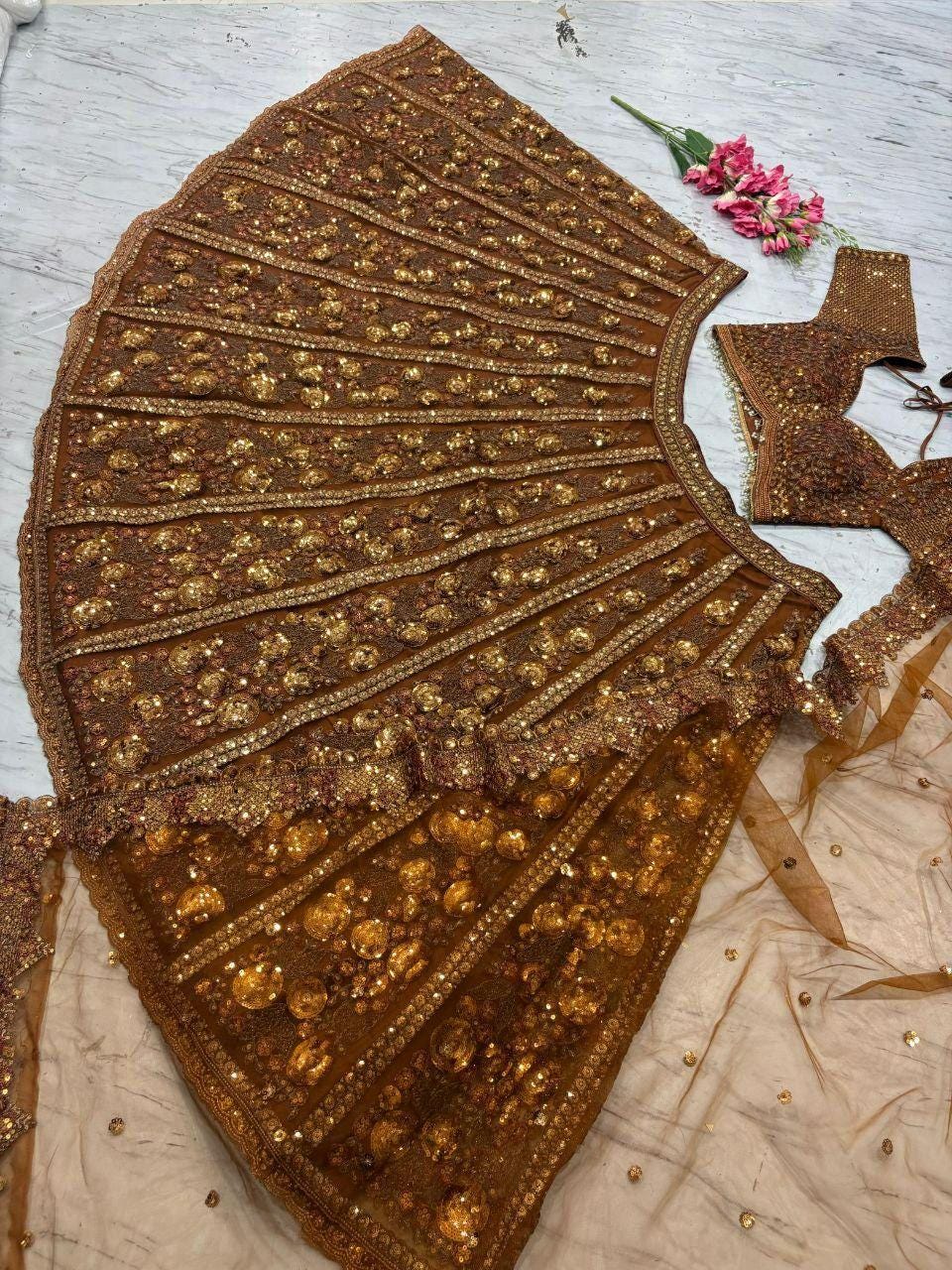 Sequins Dori Embroidery Butterfly Net Lehenga Choli Set | Bridal Wedding Indian Women's Wear