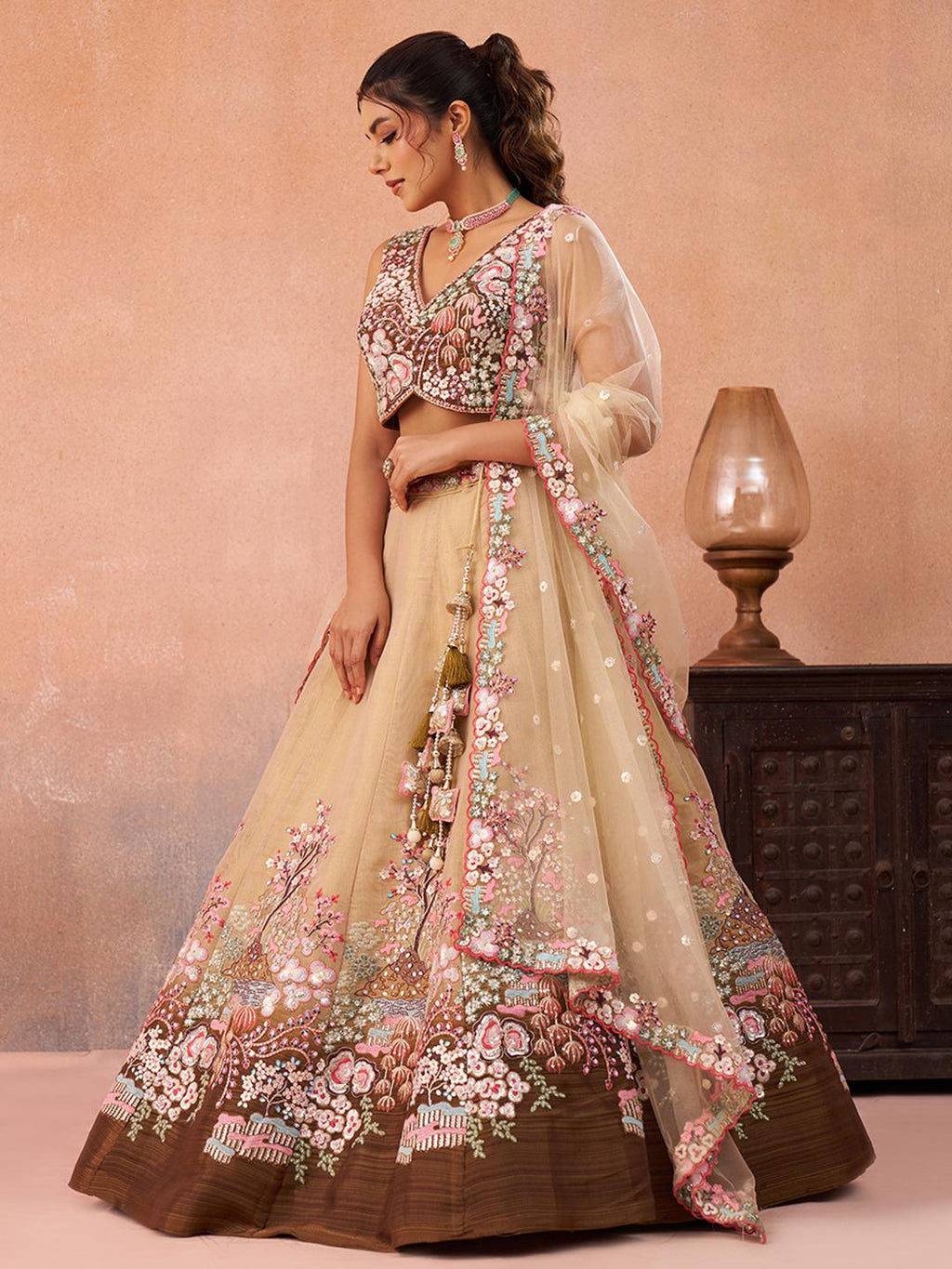 Ombre Net Lehenga Choli Set, Sequins Embroidery, Bridal Wedding Party Wear