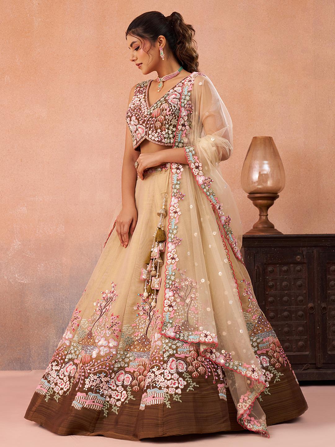 Ombre Net Lehenga Choli Set, Sequins Embroidery, Bridal Wedding Party Wear