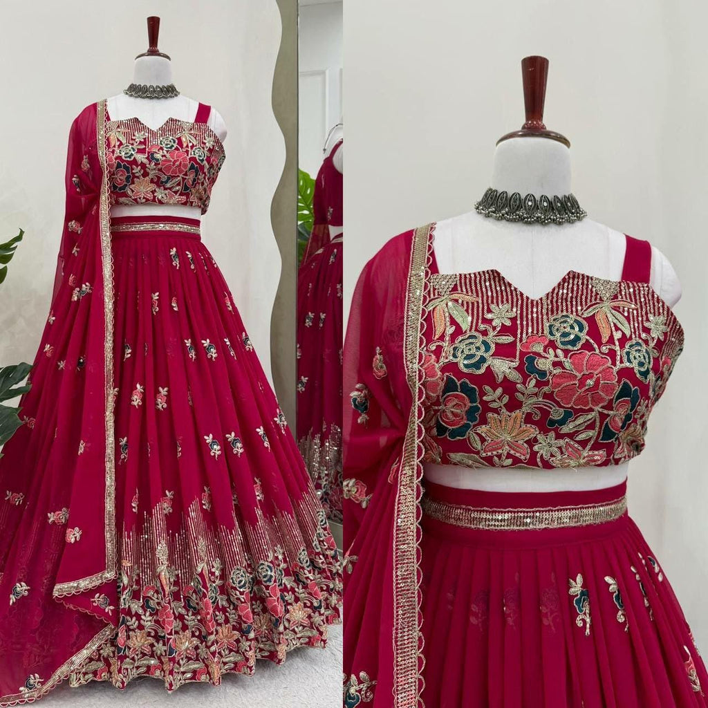 Designer Faux Georgette Lehenga Choli | Thread Coding Dori Work Indian Wedding Wear