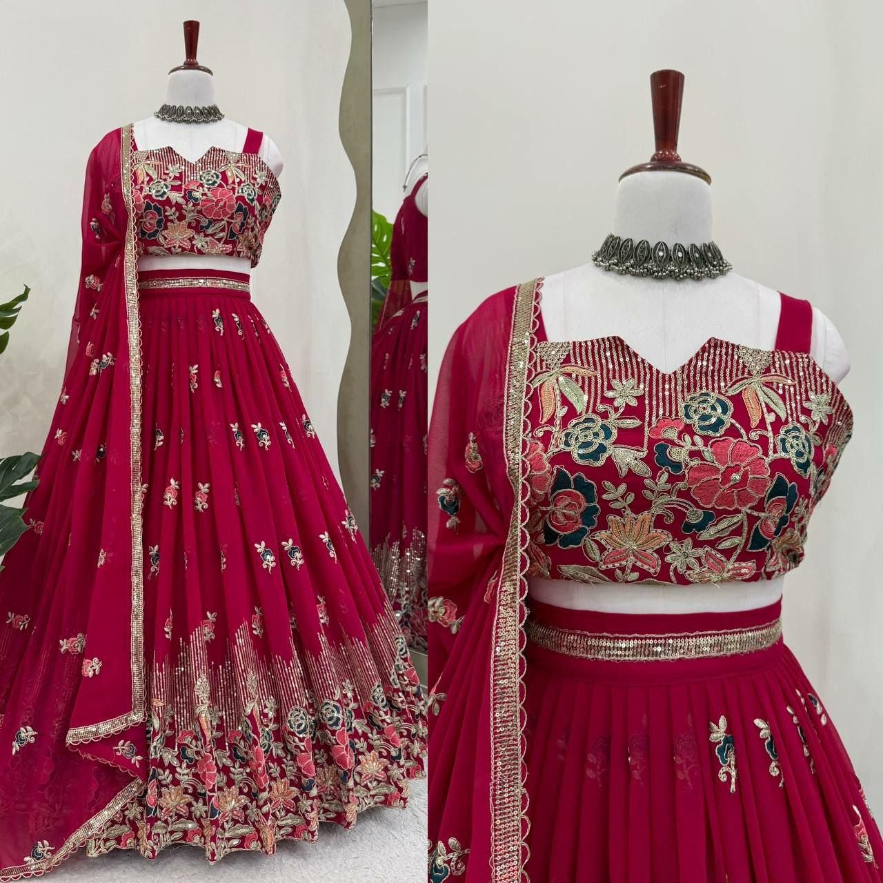 Designer Faux Georgette Lehenga Choli | Thread Coding Dori Work Indian Wedding Wear