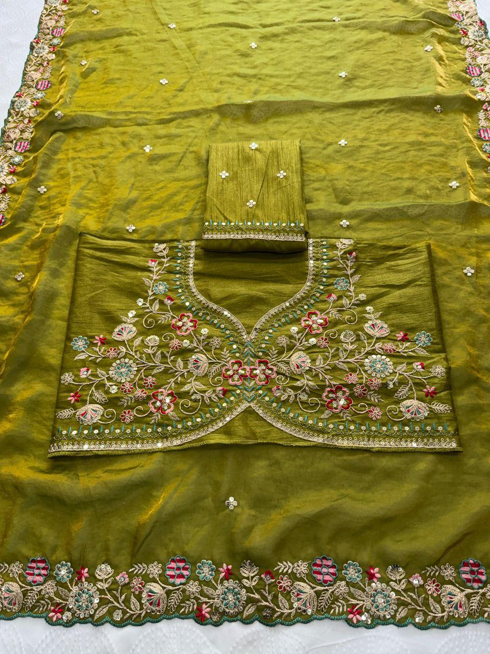 Fendy Satin Silk Saree | Embroidery, Cutwork Border, Designer Wedding Wear