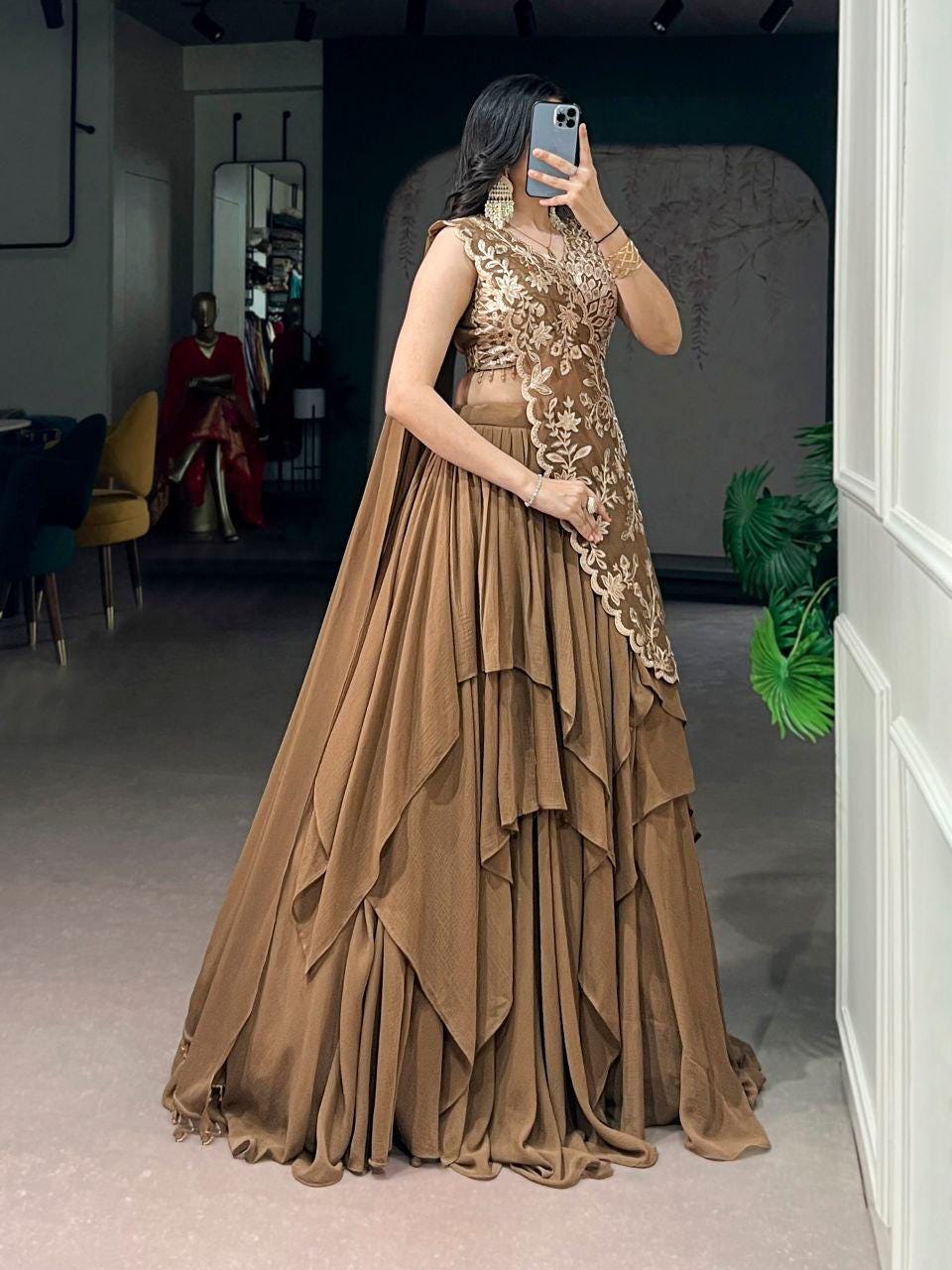 Marble Fabric Lehenga Choli Set | Sequins, Thread Embroidery, 8 Meter Flair, Festive Wear