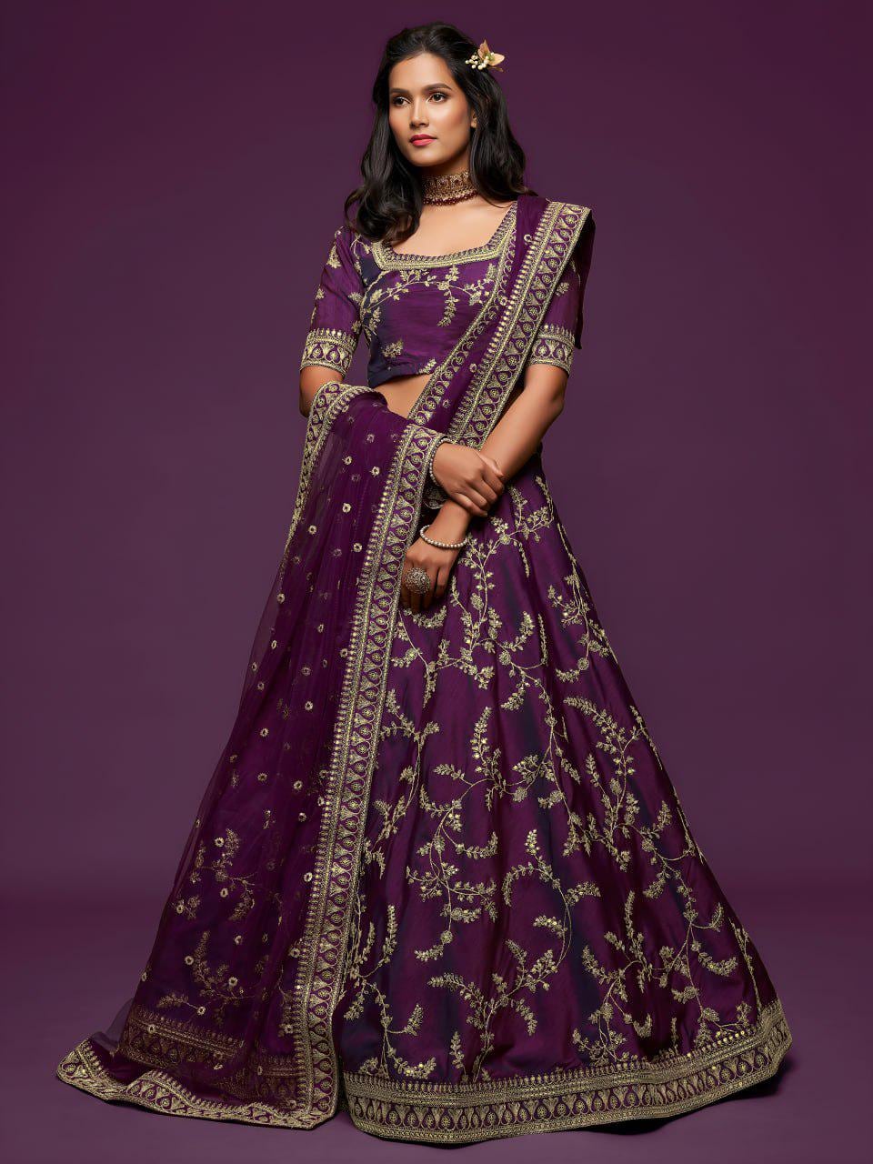 Royal Purple Art Silk Lehenga Choli Set | Zari Dori Sequins Embroidery Wedding Ensemble