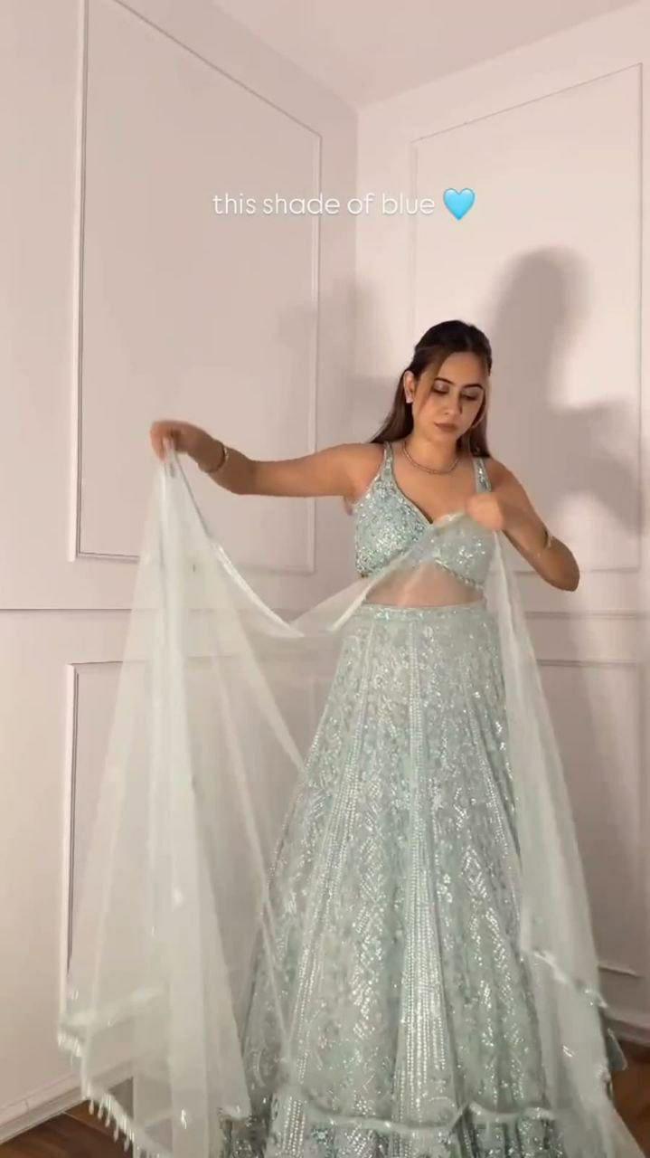 Embroidered Butterfly Net Bridal Lehenga Choli Set with Sequins & Dori Work