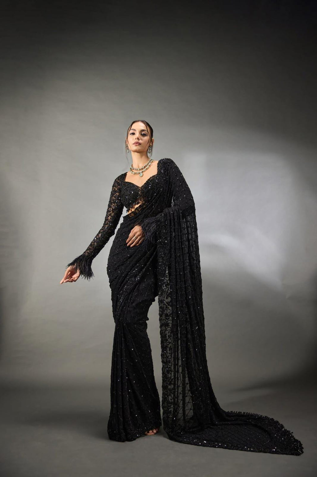 Elegant Heavy Embroidered Faux Georgette Saree
