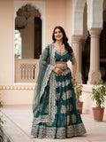 French Crepe Lehenga Choli, Zari Sequin Embroidery, Semi-Stitched Indian Party Wear Set