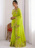 Paper Silk Saree with Embroidery Sequins, Cutwork Border | Designer Wedding Wear