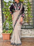 Wine Satin Saree with Sequins, Pearl Work Stitched Blouse, Party Wear Indian Sari