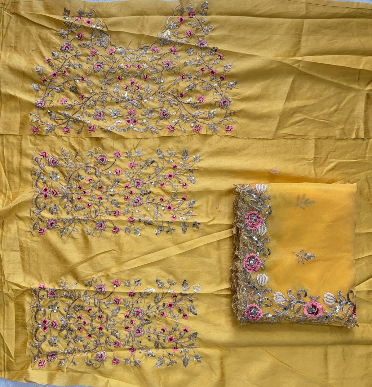 Yellow Chiffon Silk Saree, Heavy Embroidery, Cutwork Border, Festive Wedding Wear