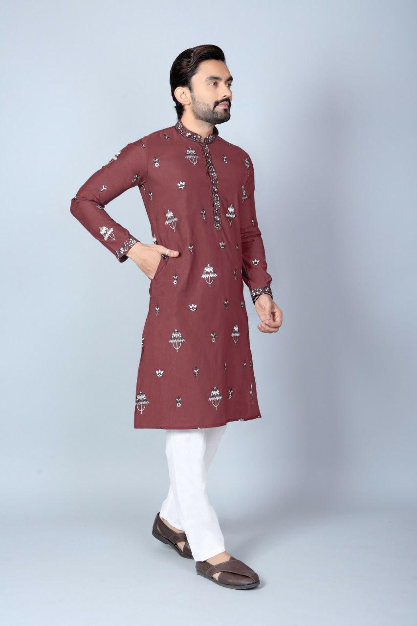 Men's Heavy Chanderi Silk Kurta Pajama Set, Traditional Festive Wear