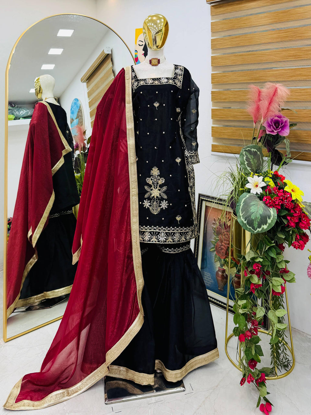 Embroidered Jimmy Choo Palazzo Suit Set, Sequins Work Kurta, Festive Party Wear Outfit