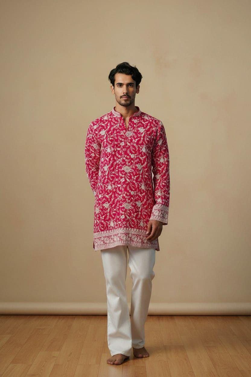 Embroidered Roman Silk Kurta | Multi Sequins Designer Ethnic Wear (S-XL)