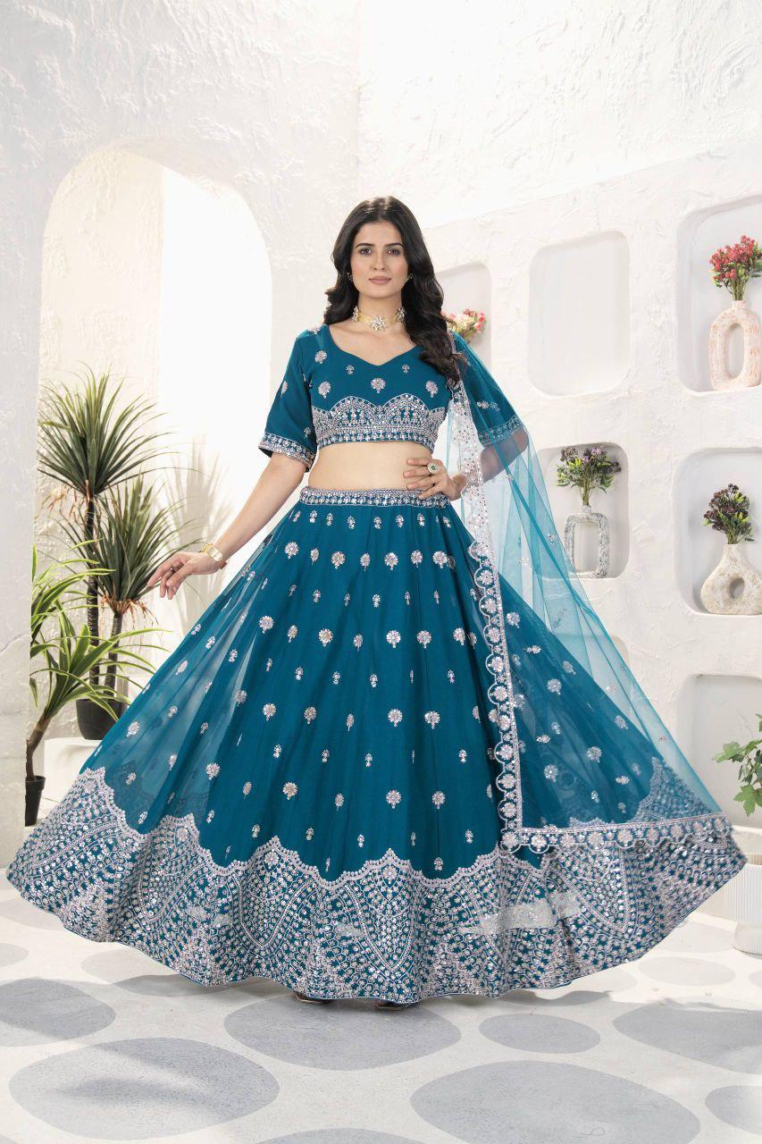 Faux Georgette Lehenga Choli Set | Sequin Embroidery, Net Dupatta, Festive Wear
