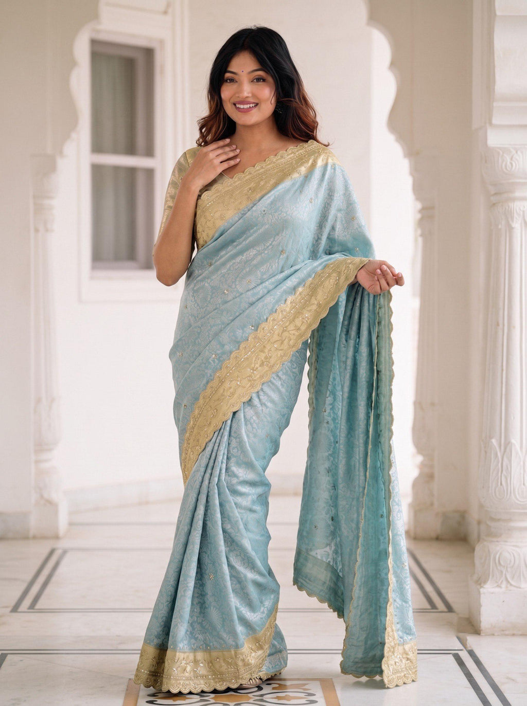 Pure Kanjivaram Silk Saree | Gold Zari Border, Embroidered Wedding Saree, Unstitched Blouse
