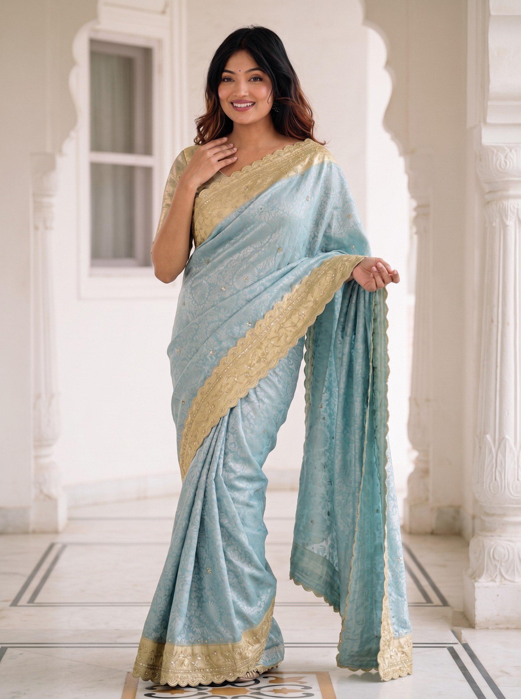 Pure Kanjivaram Silk Saree | Gold Zari Border, Embroidered Wedding Saree, Unstitched Blouse