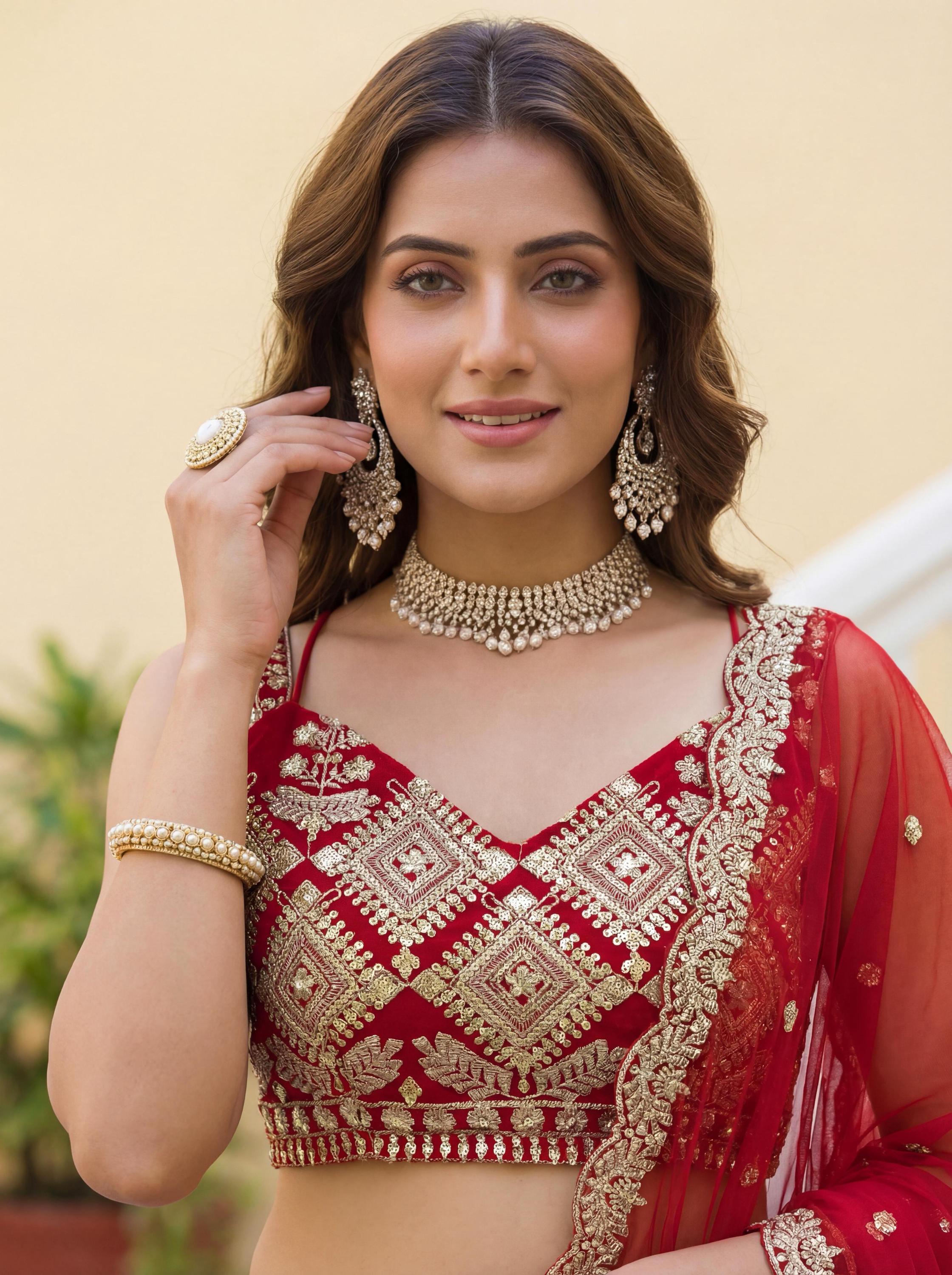 CxC Faux Georgette Lehenga Choli Set, Zari Sequin Embroidery, 3.5 Meter Flair (Semi Stitched)