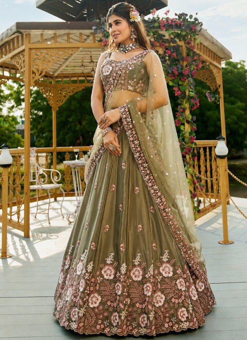 French Crepe Lehenga Choli Set | Dori, Zari, Sequin Embroidered Wedding Wear (Soft Net Dupatta)
