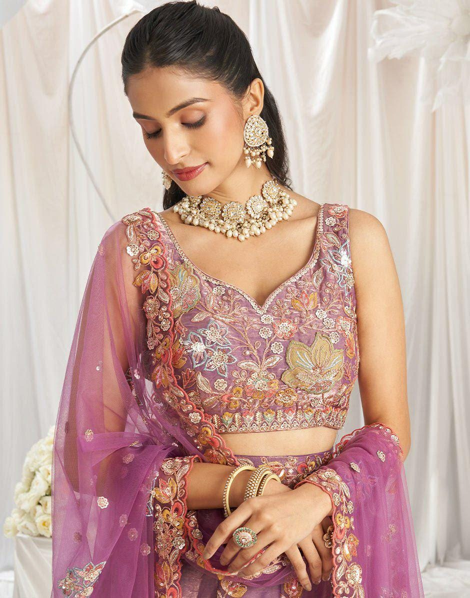 Fandy Lehenga Choli Set, Zari Sequin Embroidery, Semi-Stitched Wedding Wear