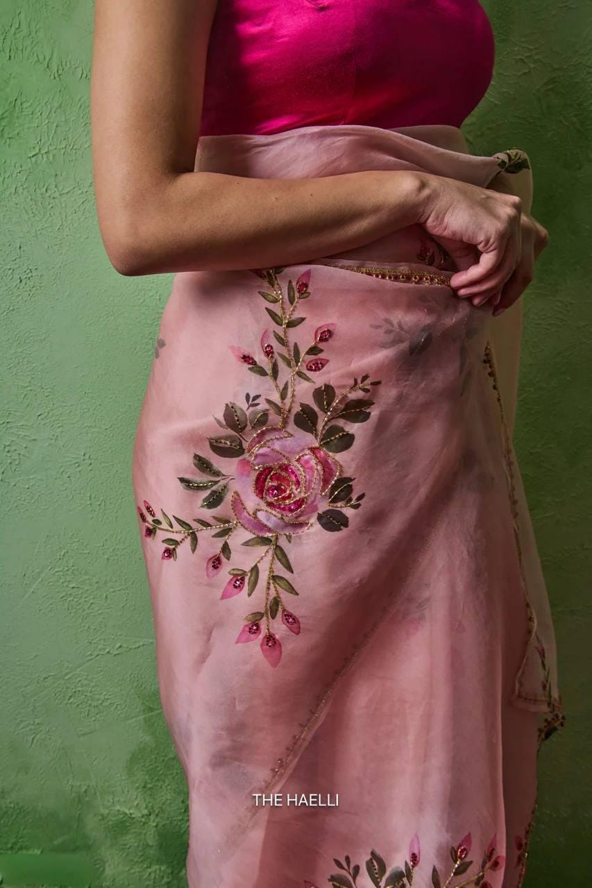 Soft Tabby Floral Sparrow Print Lehenga Choli | Handwork Cutdana Indian Wedding Festive Wear