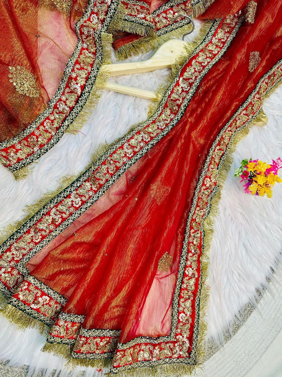 Heavy Soft Banarasi Crush Saree with Embroidery Work