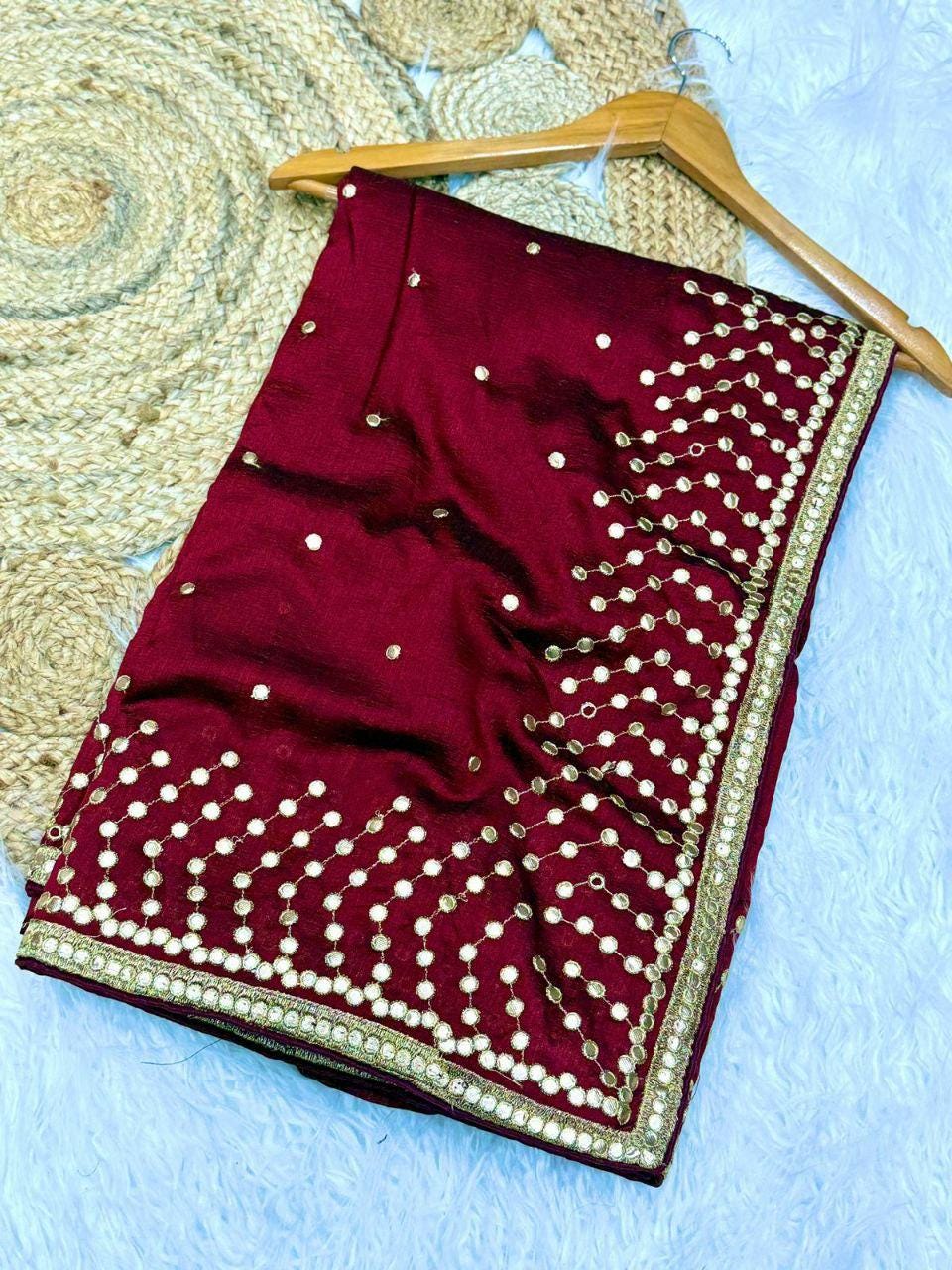 Two-Tone Vichitra Silk Saree | Gota Paper Embroidery, Mono Silk Blouse, Festive Wear