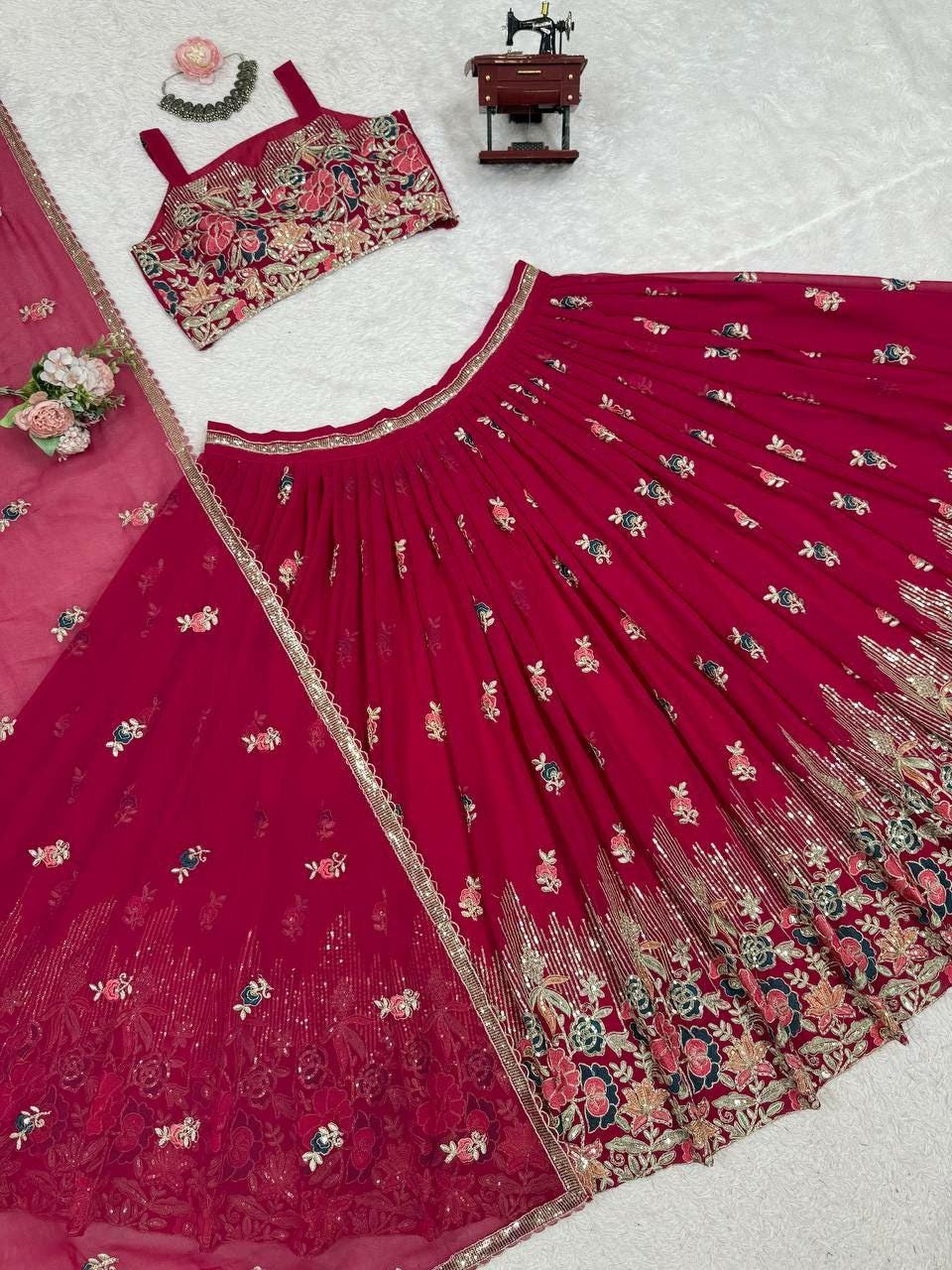 Designer Faux Georgette Lehenga Choli | Thread Coding Dori Work Indian Wedding Wear