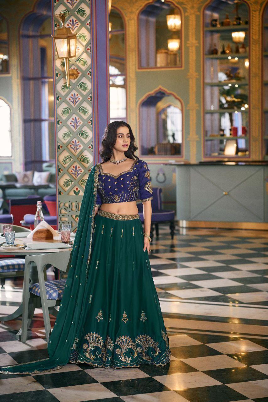 Rangoli Silk Lehenga Choli | Sequins Thread Embroidery, 4 Meter Flare Bridal Wear Set