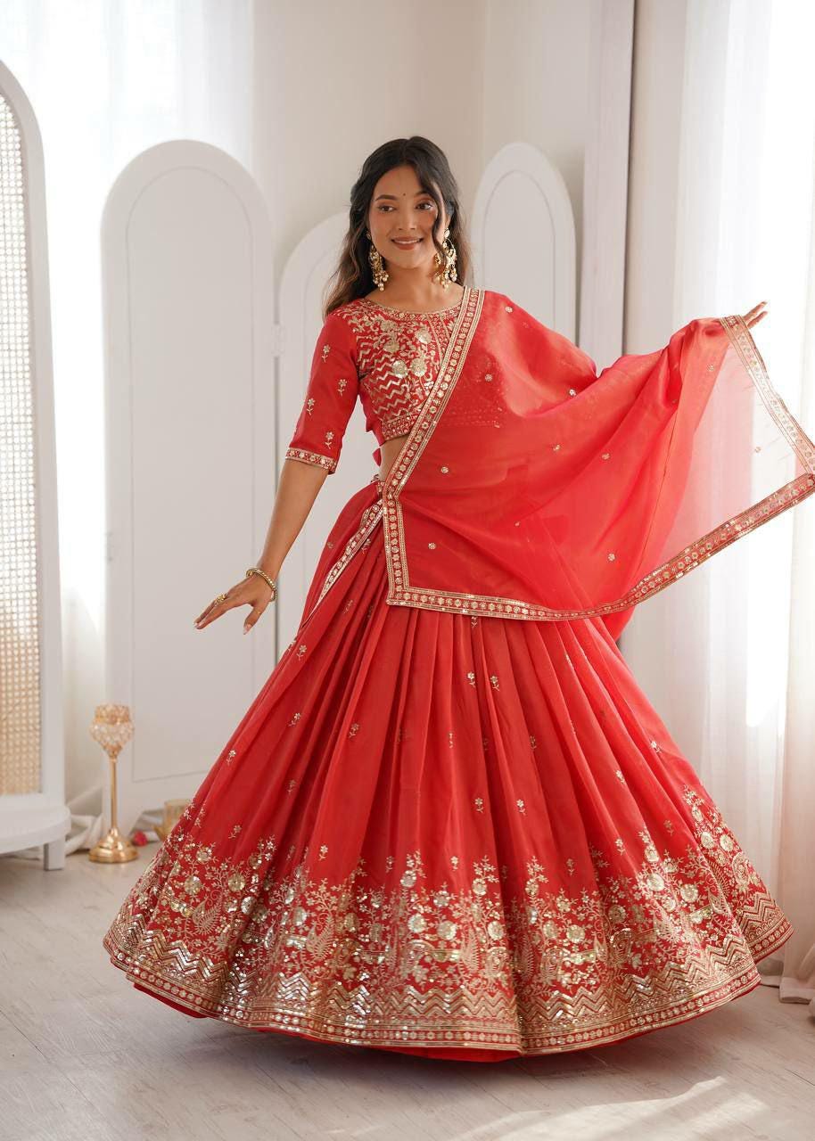 Heavy Shimmer Silk Lehenga Choli Set | Sequin Thread Work Bridal Outfit